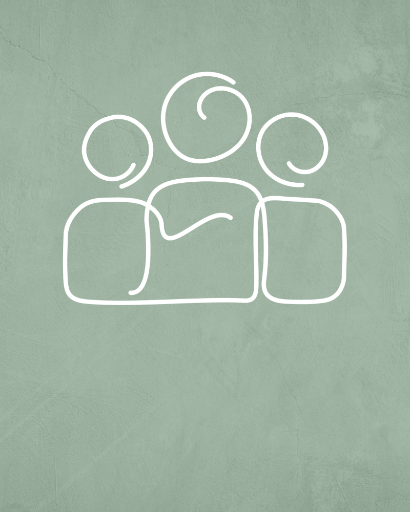 Green textured background with a line drawing of people.